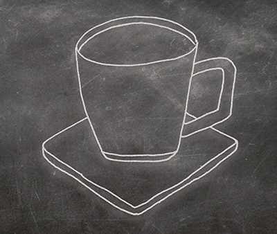 Chalkboard drawing of a mug on a coaster
